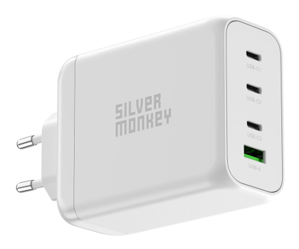 Ładowarka i akumulator SILVER MONKEY Ładowarka sieciowa GaN 200W USB-C PD + USB 3.0 QC W SMA154